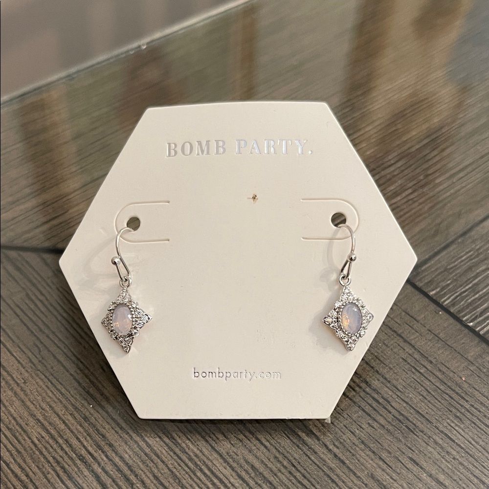 BOMB PARTY Lab Created Petal Pink Opal - Rhodium Plated RBP3707 Small Dangles